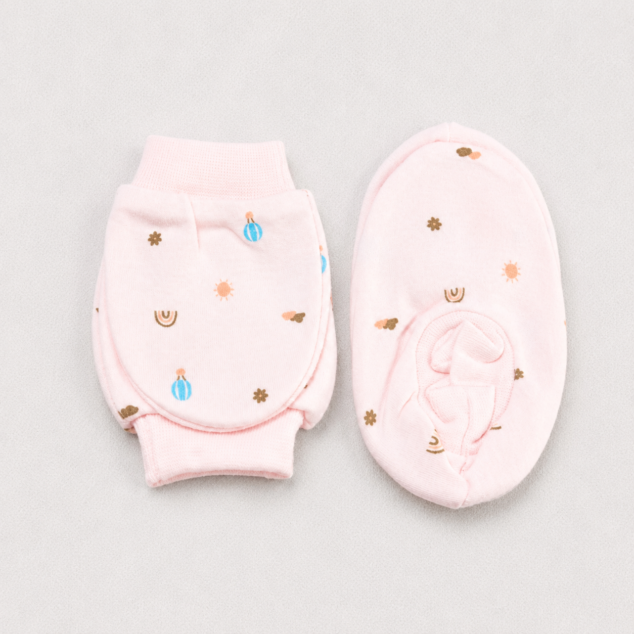 Simply Newborn Baby Mittens & Booties Set Soft Cotton Pink Print