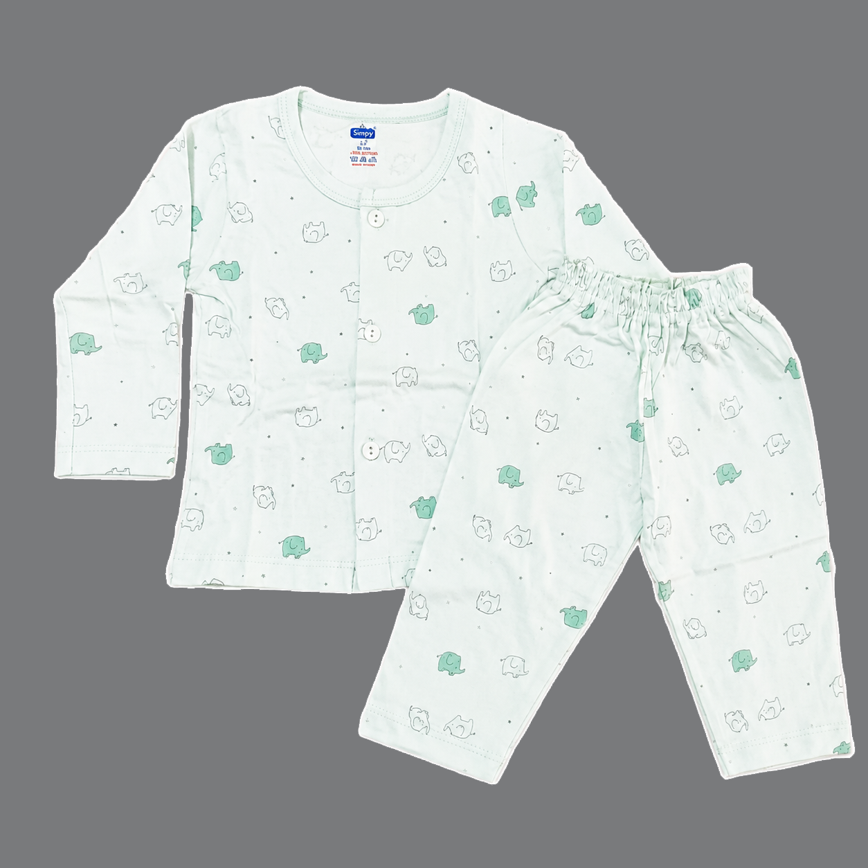 Simply Newborn Baby Cotton Full Sleeve Suit Light Green Elephant Print