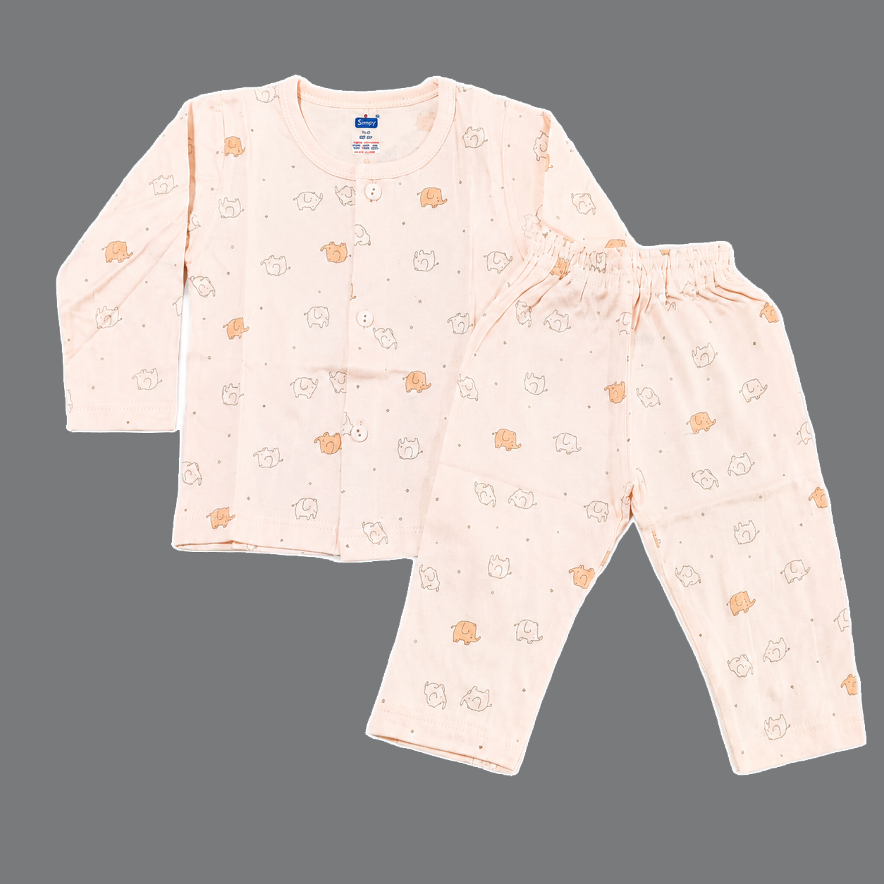 Simply Newborn Baby Cotton Full Sleeve Suit Light Orange Elephant Print