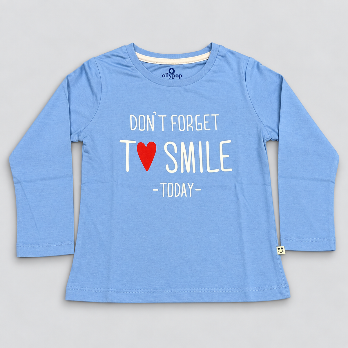 OlioKids Girls Full Sleeve Printed T-Shirt | Sky Blue Kids Top