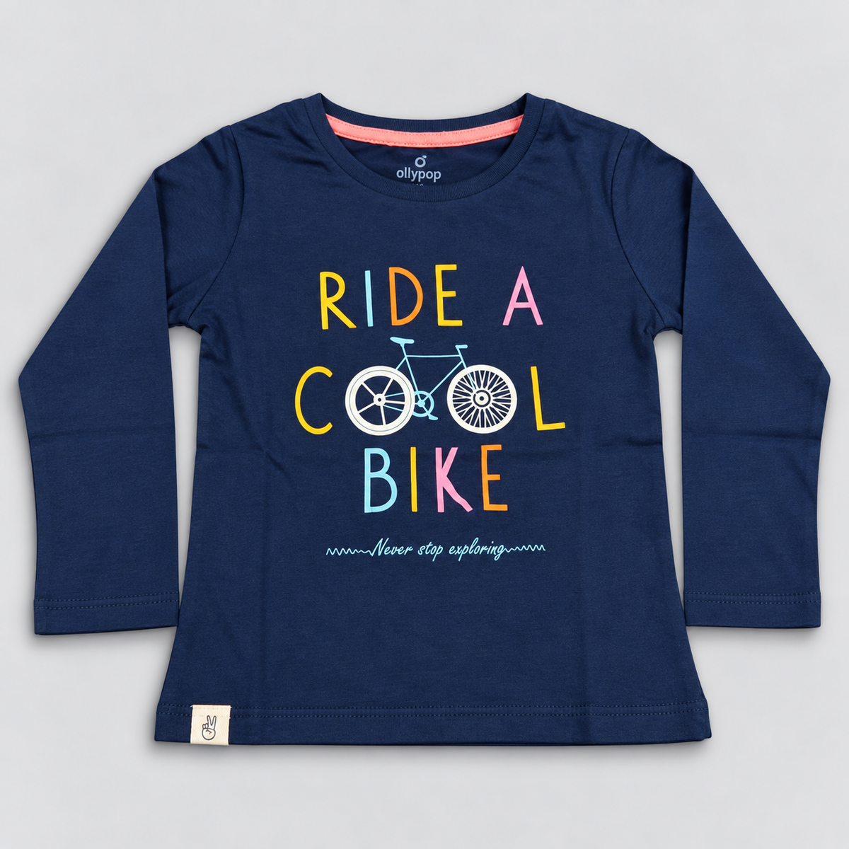 OlioKids Boys Full Sleeve Printed T-Shirt | Navy Blue Kids Top