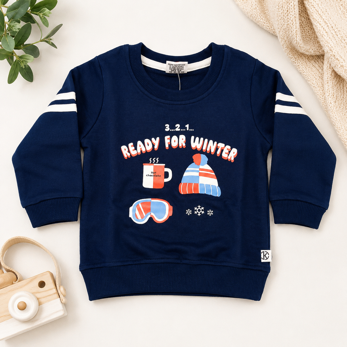 Krunchy Boys Navy Blue Winter Sweatshirt with Graphic Print | Kids Sweatshirt