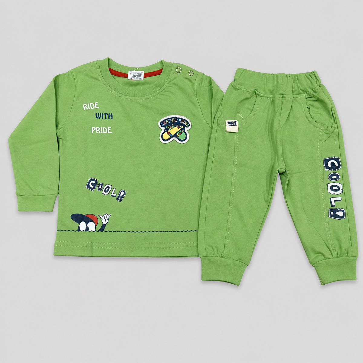 Krunchy Kids Cotton T-Shirt & Jogger Pants Set Green | Cutypi
