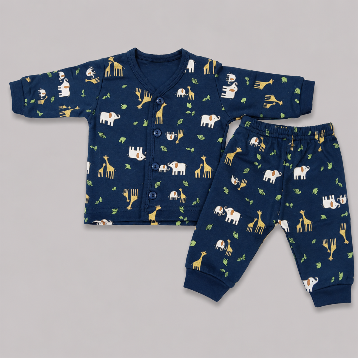 Krunchy Newborn Baby Boys Printed Shirt & Jogger Set | Navy Blue Baby Wear