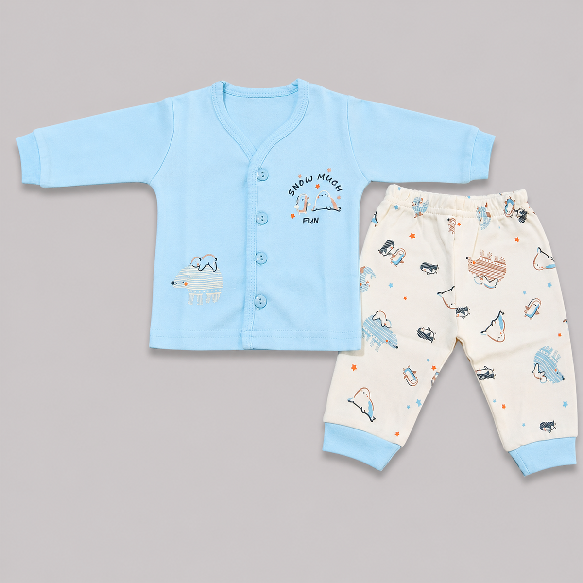 Krunchy Newborn Baby Boys Sky Blue Front Open Top & Pant Set