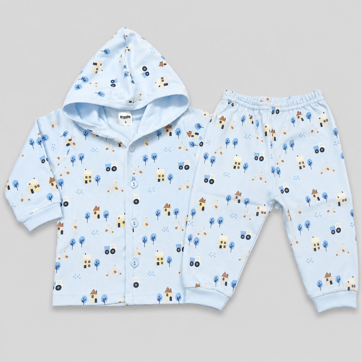 Krunchy Baby Boys Printed Hooded Jacket & Jogger Set | Kids Wear