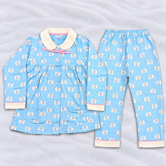 Cucumber Baby Girls Blue Sheep Print Night Suit Set
