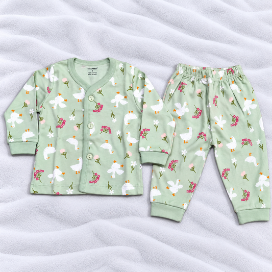 Cucumber Baby Girls Green Goose Print Cotton Top & Pajama Set
