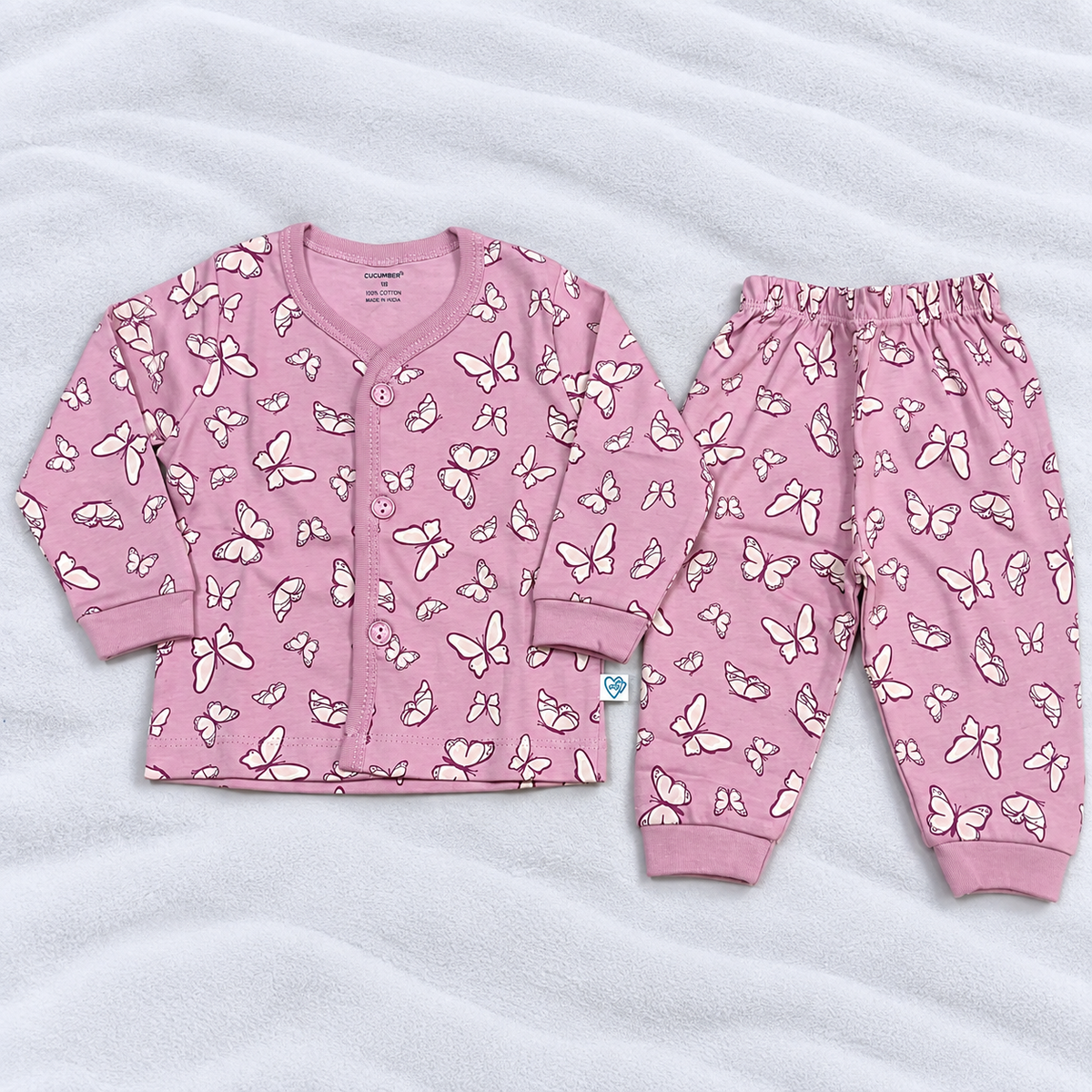 Cucumber Baby Girls Purple Butterfly Print Cotton Top & Pajama Set