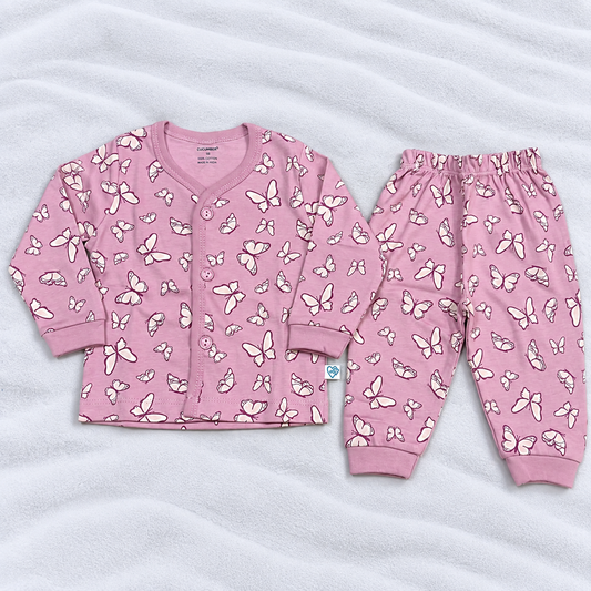 Cucumber Baby Girls Purple Butterfly Print Cotton Top & Pajama Set