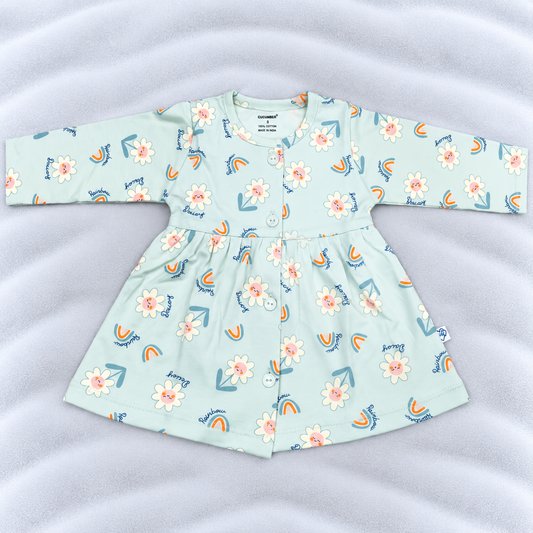 Cucumber Baby Girls Light Blue Floral Rainbow Print Cotton Dress