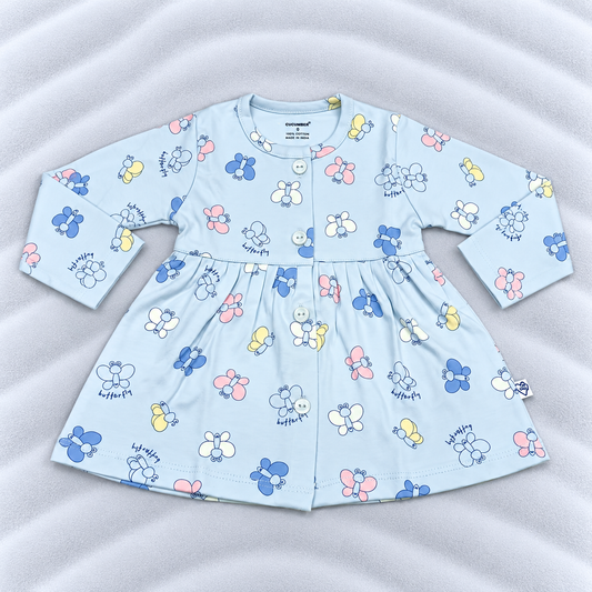 Cucumber Baby Girls Light Blue Butterfly Print Cotton Dress