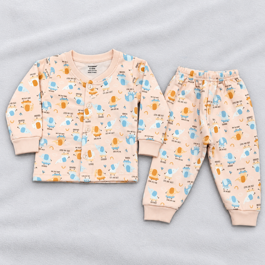 Cucumber Baby Peach Fleece Winter Suit with Cute Elephant Print