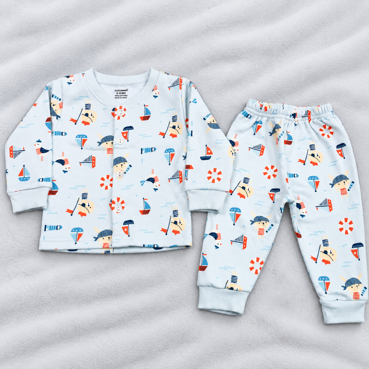 Cucumber Baby Boys Sky Blue Fleece Winter Suit with Sailor Print