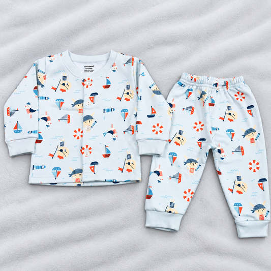 Cucumber Baby Boys Sky Blue Fleece Winter Suit with Sailor Print