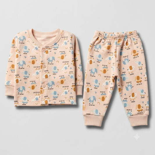 Cucumber Baby Fleece Winter Suit in Peach with Cute Animal Print