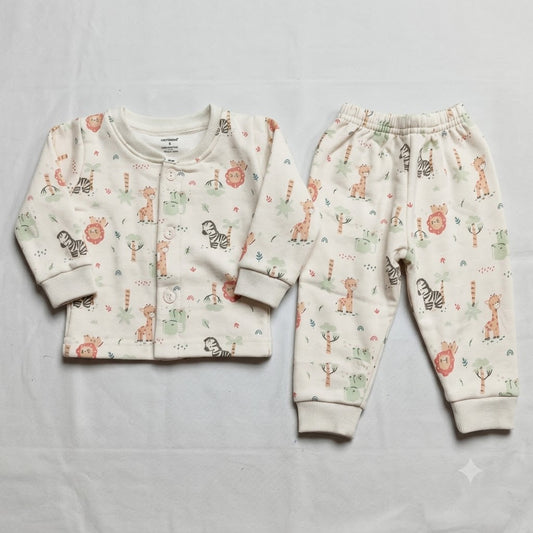 Cucumber Baby Fleece Winter Suit with Animal Print | Full Sleeve Top & Bottom Set