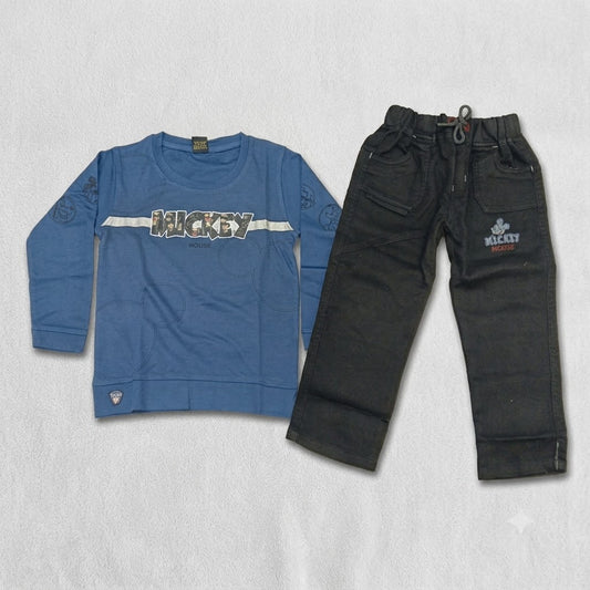Boys Blue Full Sleeve Sweatshirt with Black Denim Jeans Set
