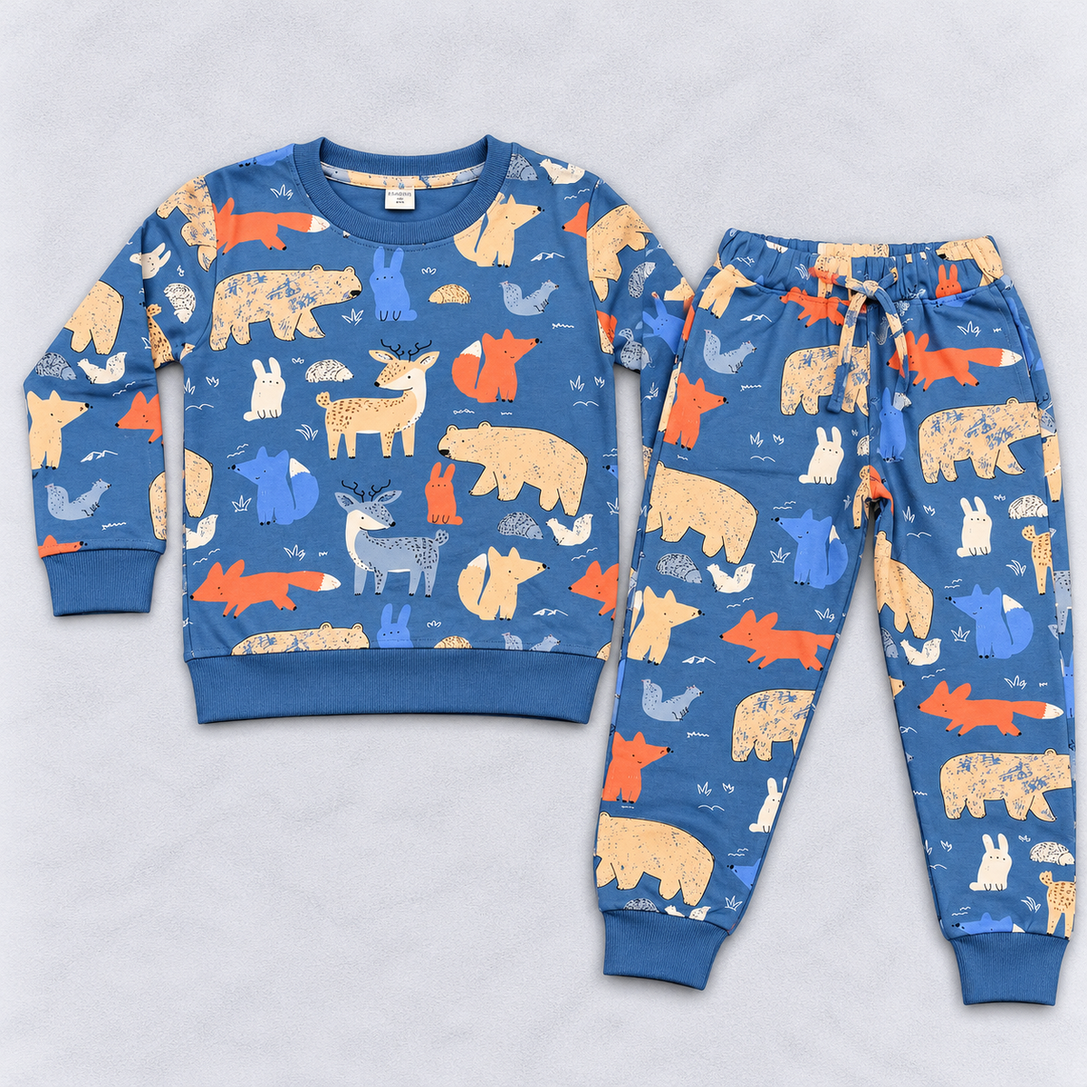 Krunchy Kids Blue Animal Print Interlock Sweatshirt and Jogger Pants Set