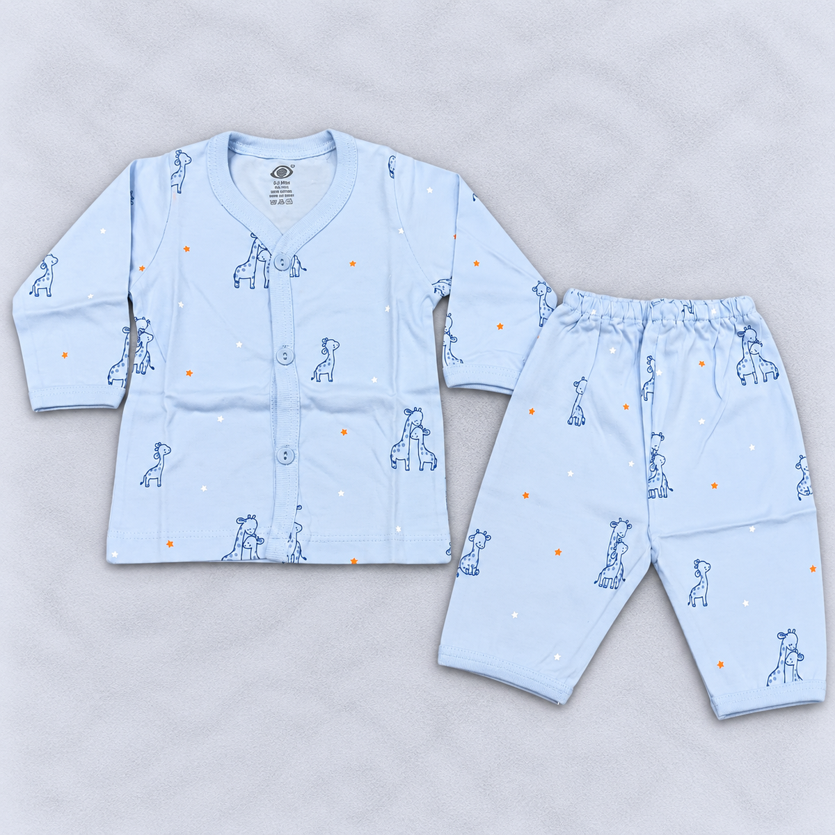 Zero Baby Boys Sky Blue Giraffe Print Cotton Co-Ord Set with Button-Front Top and Pants