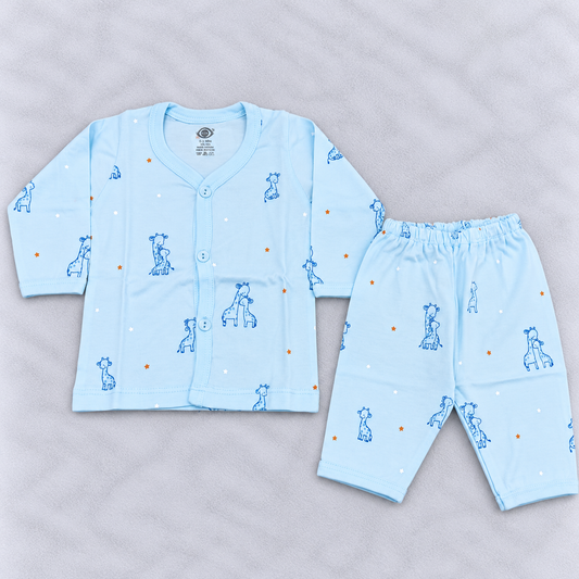 Zero Baby Boys Sky Blue Giraffe Print Co-Ord Set with Button-Front Top and Matching Pants