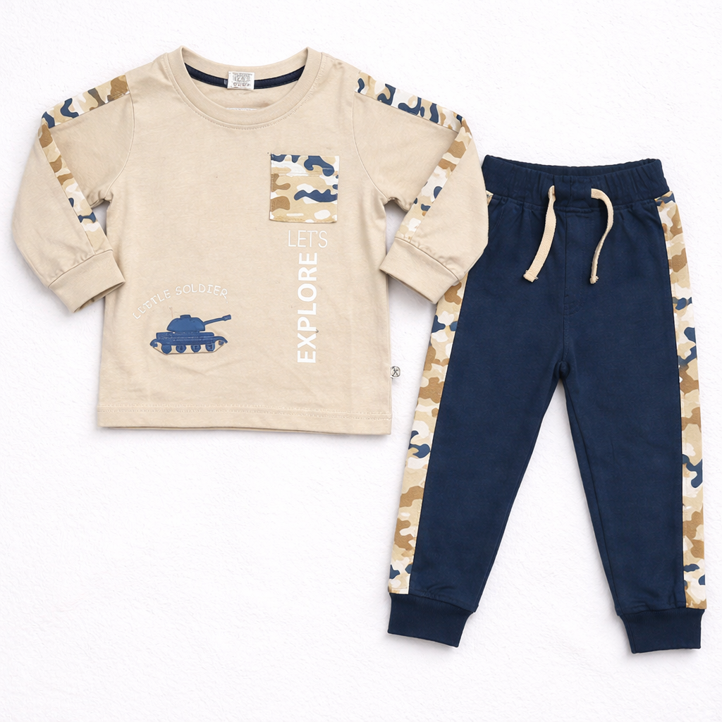 Krunchy Baby Boys Explore Printed T-Shirt & Jogger Set Cotton Casual Outfit - Cutypi