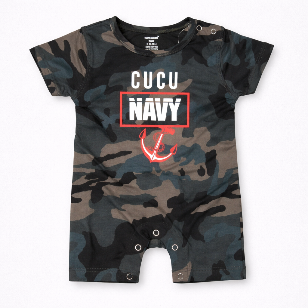 Baby Romper with Navy Print – Half Sleeve Cotton Infant Jumpsuit
