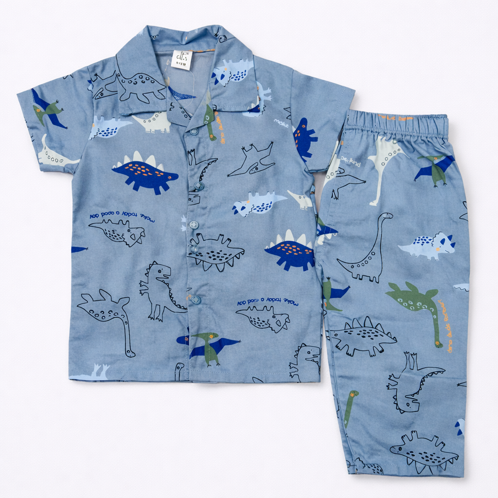 Caltos Blue Dinosaur Print Kids Night Suit Set – Shirt & Pajama - Cutypi