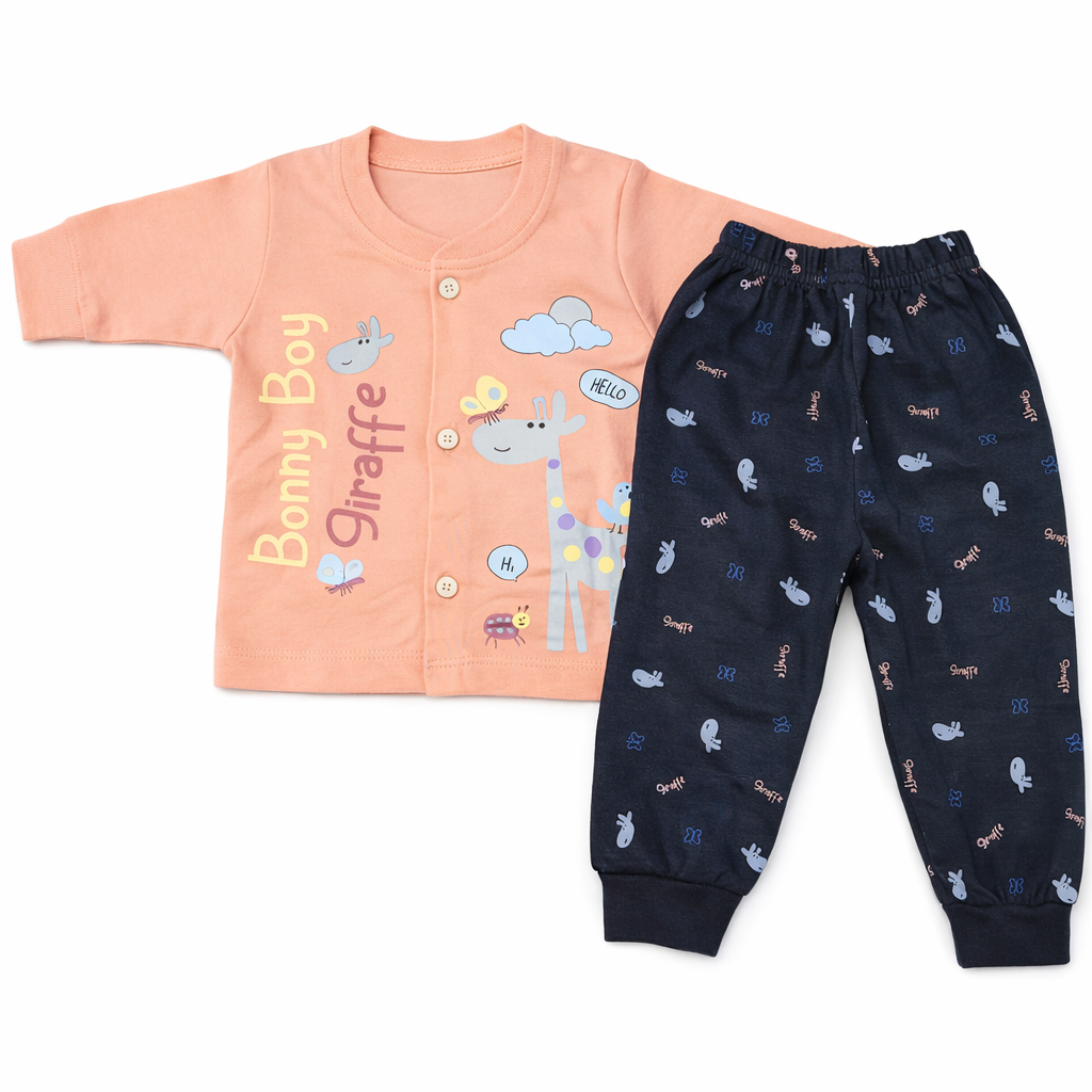 Dots Boy Giraffe Baby Front Open Top with Pant Set – Soft Cotton Outfit - Cutypi