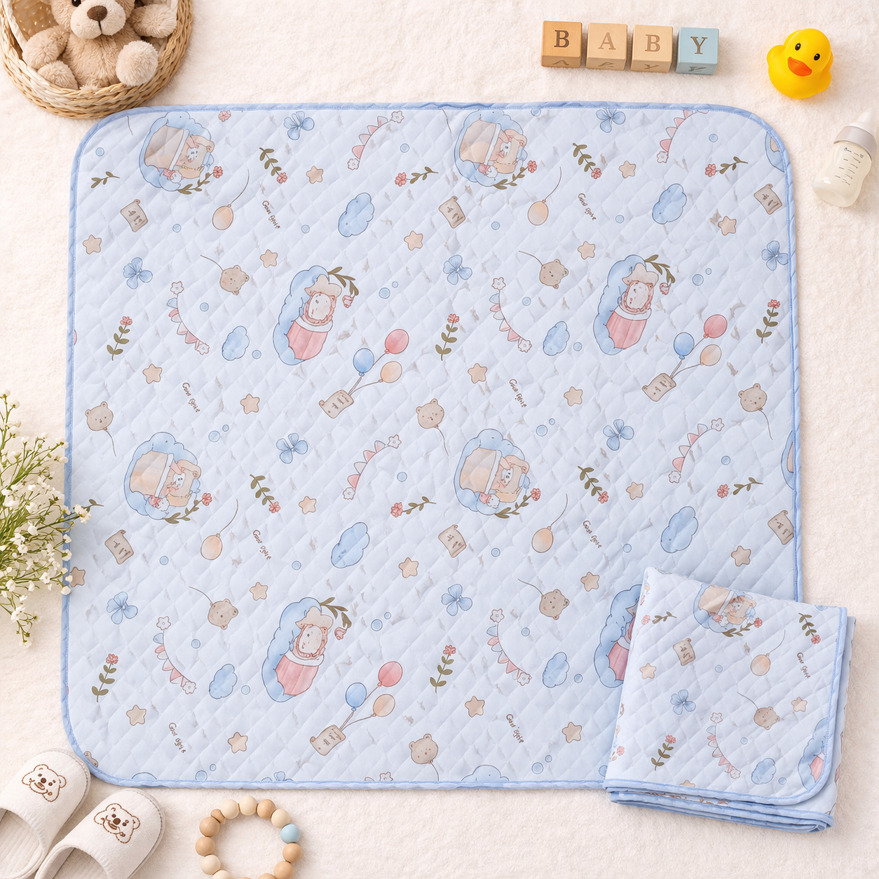 Baby Swaddle Soft Cotton Blue Cartoon Baby Print Lightweight Newborn Swaddle Wrap ƒ?? Cutypi