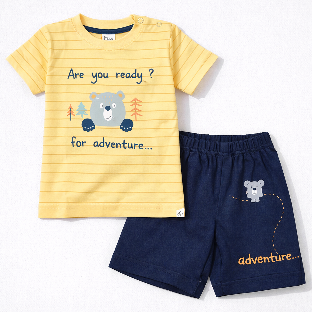 Krunchy Adventure Ready Kids Printed T-Shirt with Navy Shorts Set  - Cutypi