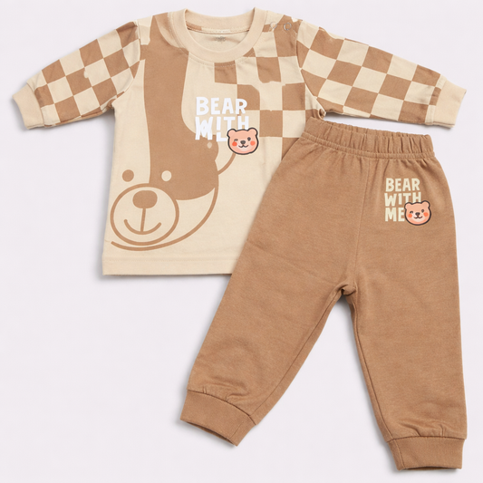 Krunchy Bear With Me Brown Toddler Cotton T-Shirt & Pant Set  - Cutypi