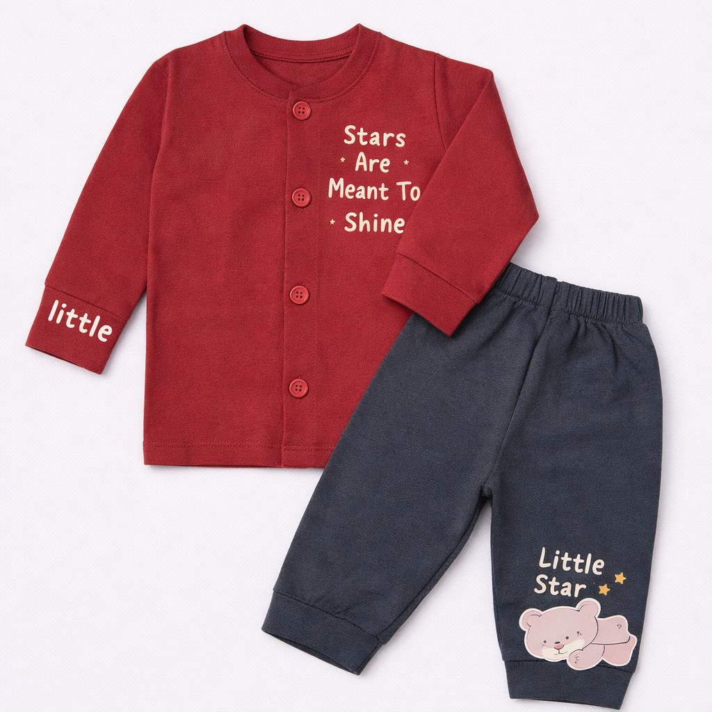 Cucumber Toddler Full Sleeve Cotton Top & Pants set with stars and bear  - Cutypi