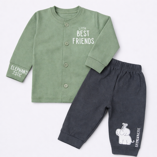 Cucumber Happy Little Man Kids Co-Ord Set – Full Sleeve Front Open Cotton Top & Pants  - Cutypi