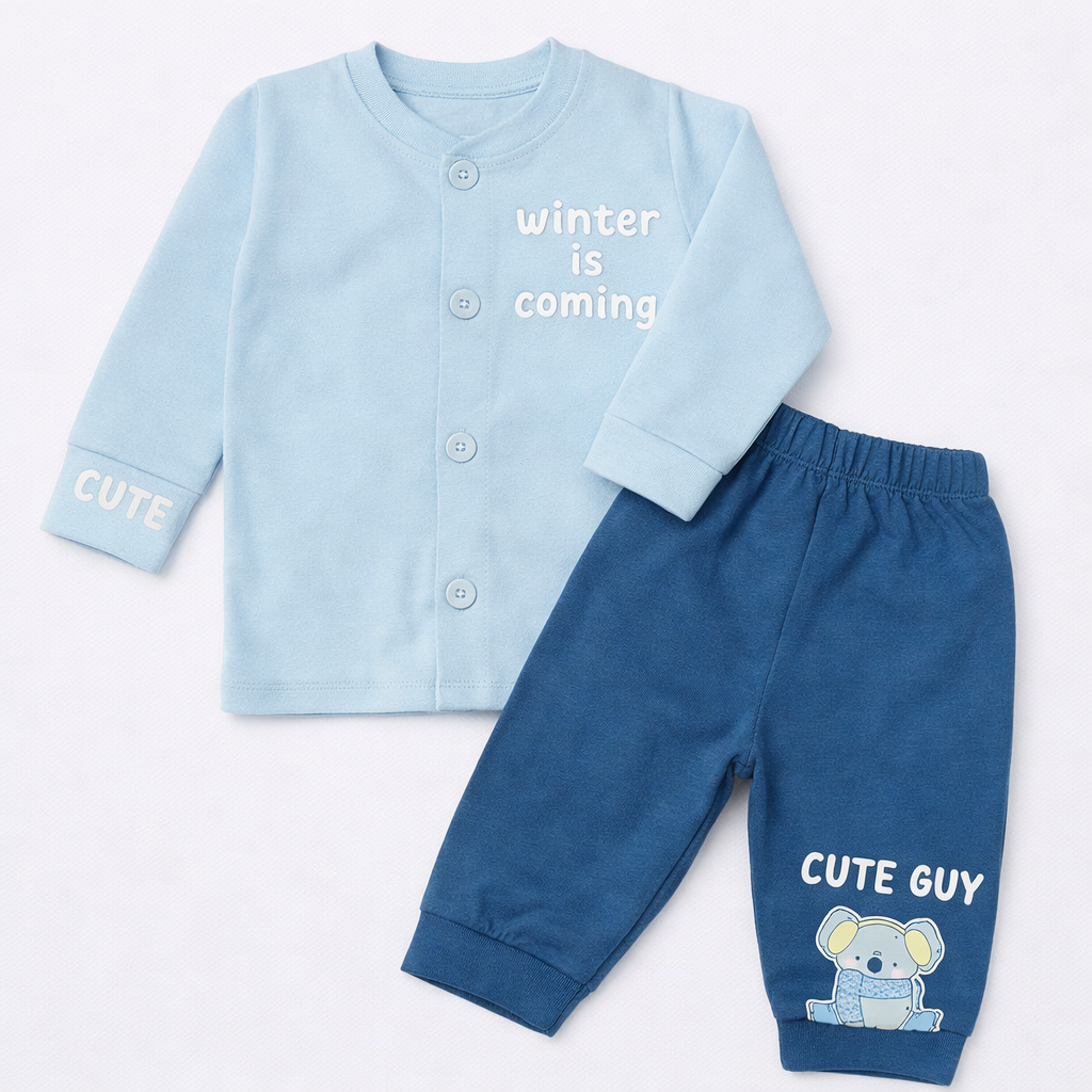 Cucumber Winter-ready Kids Co-Ord Set – Full Sleeve Front Open Cotton Top & Pants  - Cutypi