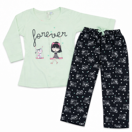 Baby Girls Forever Print Top with Printed Pajama Set Mint Green Nightwear Outfit