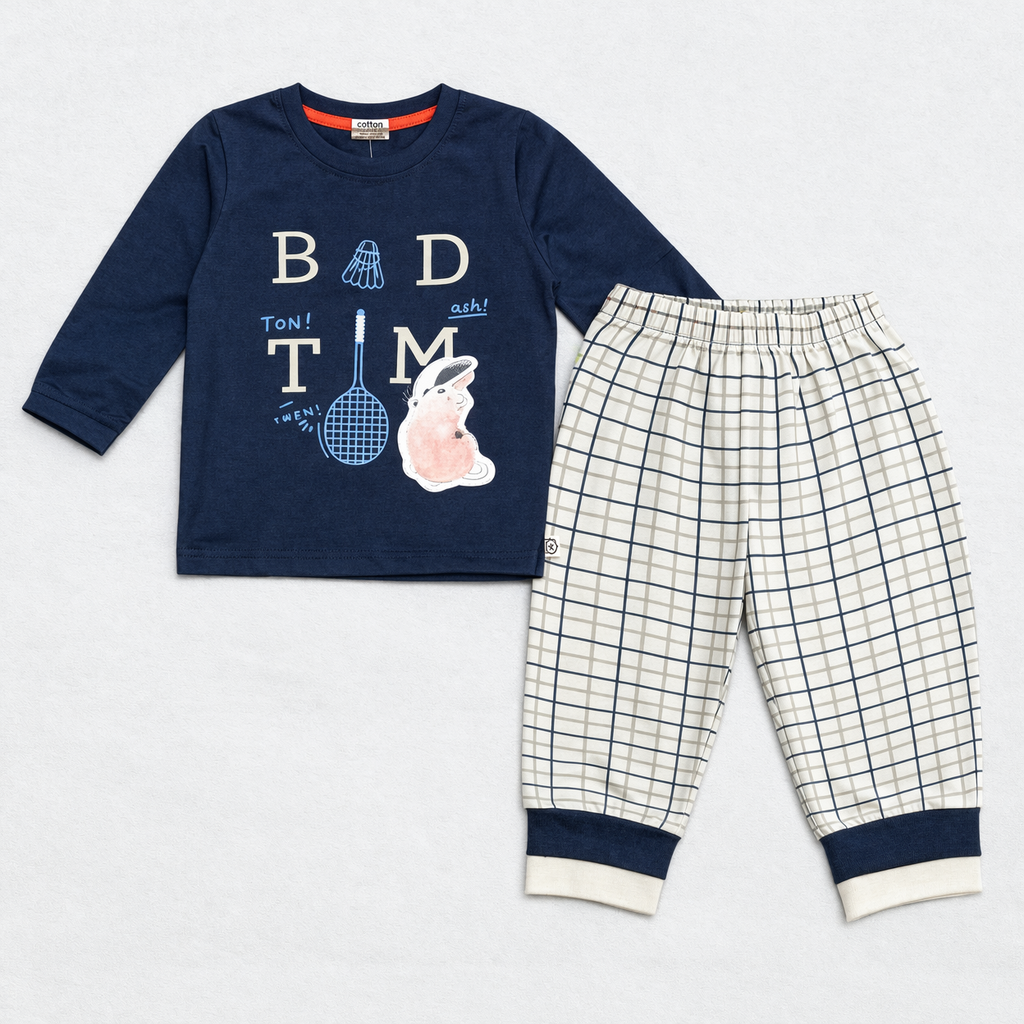 Krunchy Baby Boys Badminton Print T-Shirt & Pants Set Cotton Casual Outfit  - Cutypi