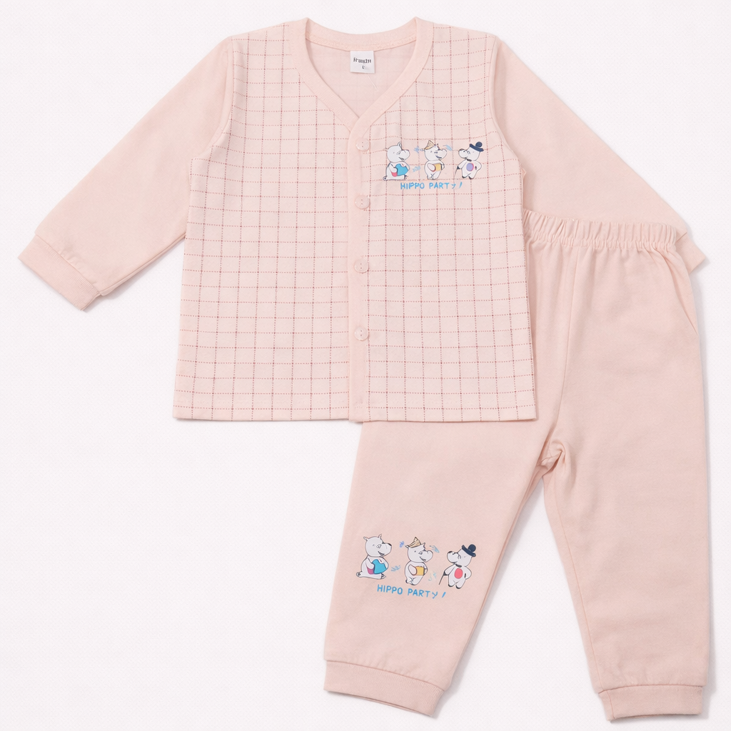 Cutypi Hippo Party Kids Front Open Full Sleeve Cotton Shirt & Pants  - Cutypi