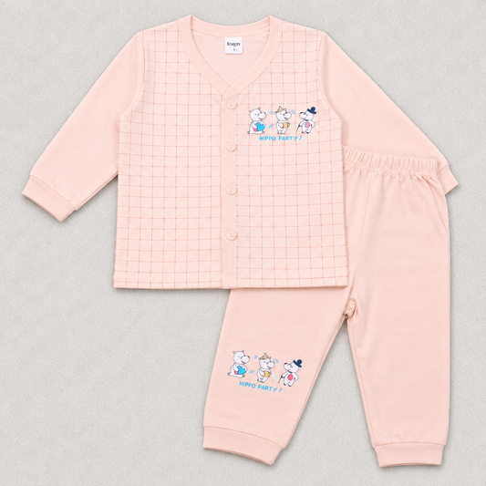 Hippo Party Kids Front Open Full Sleeve Cotton Shirt & Pants