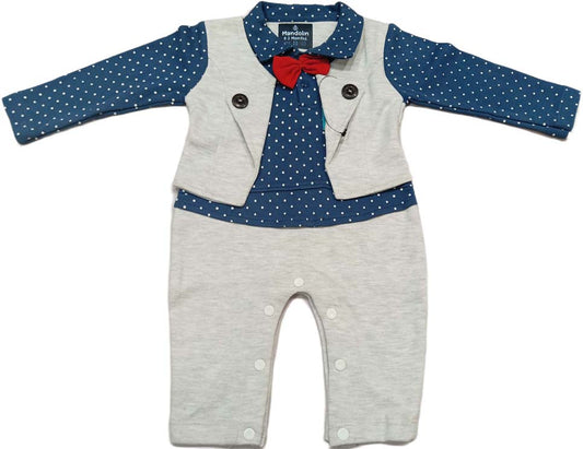 Boys Romper with Bow Tie and Jacket Design - Blue