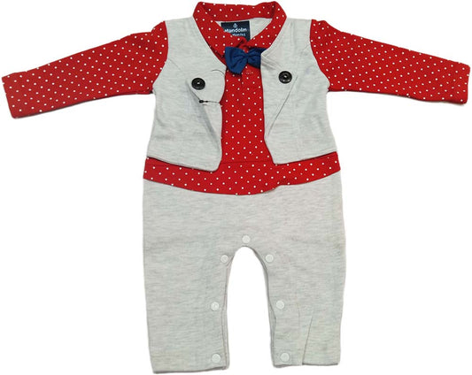 Boys Romper with Bow Tie and Jacket Design - Red