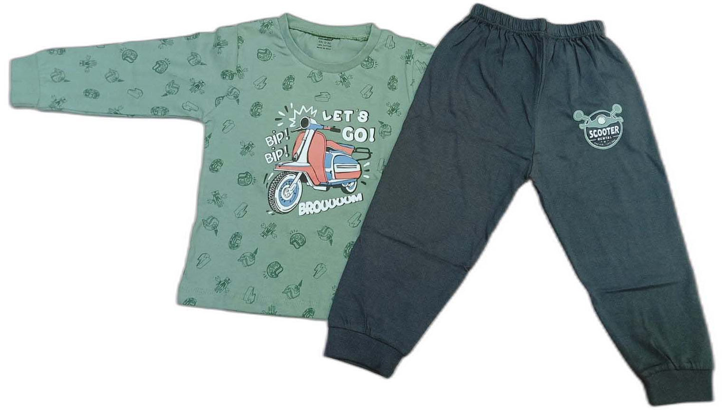 Boys Light Green Scooter Printed Cotton Clothing Set