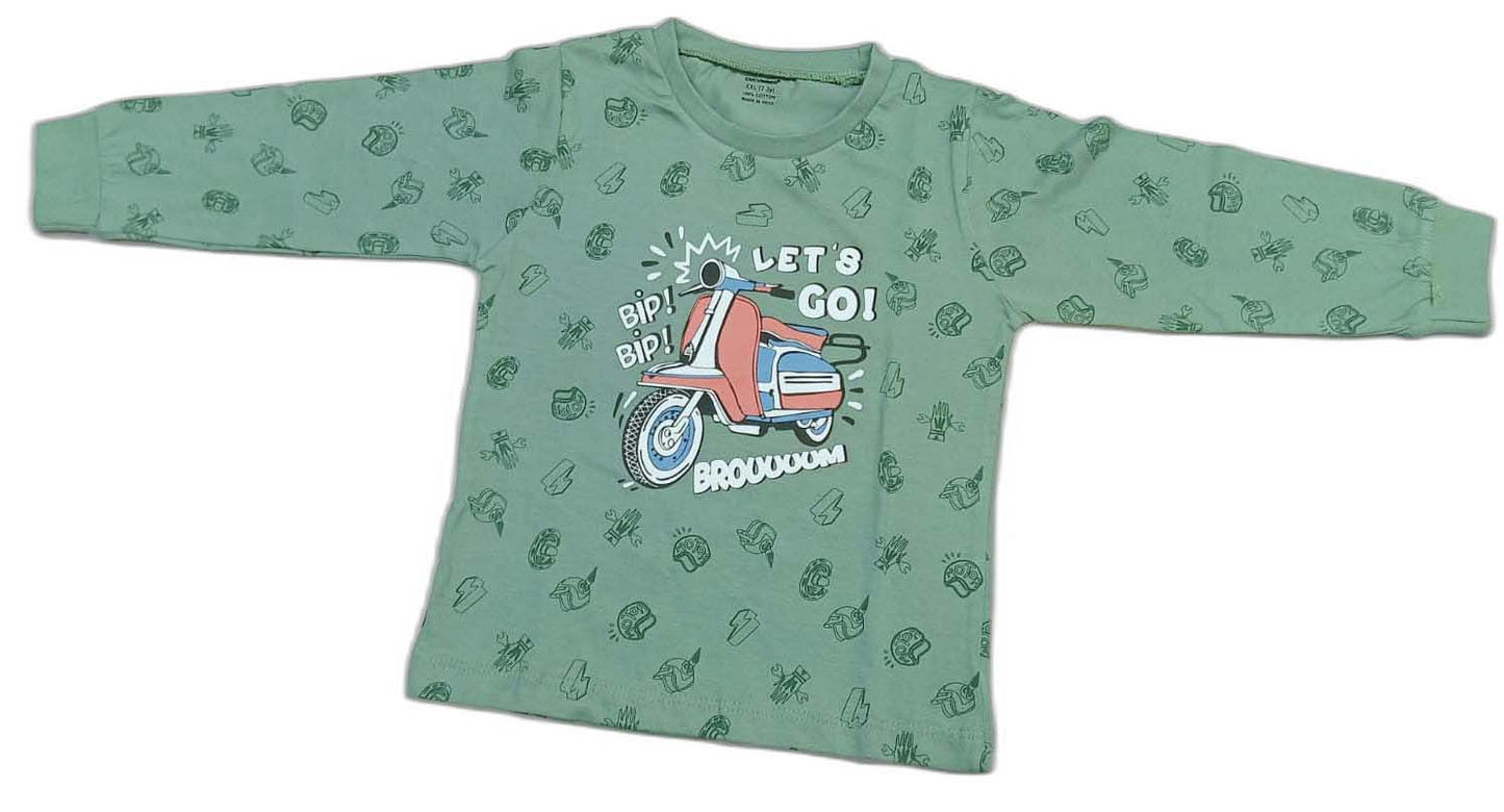 Boys Light Green Scooter Printed Cotton Clothing Set