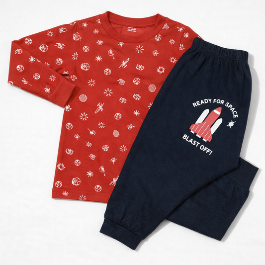 Baby Ready For Space Blast Off Red & Navy Tracksuit Set