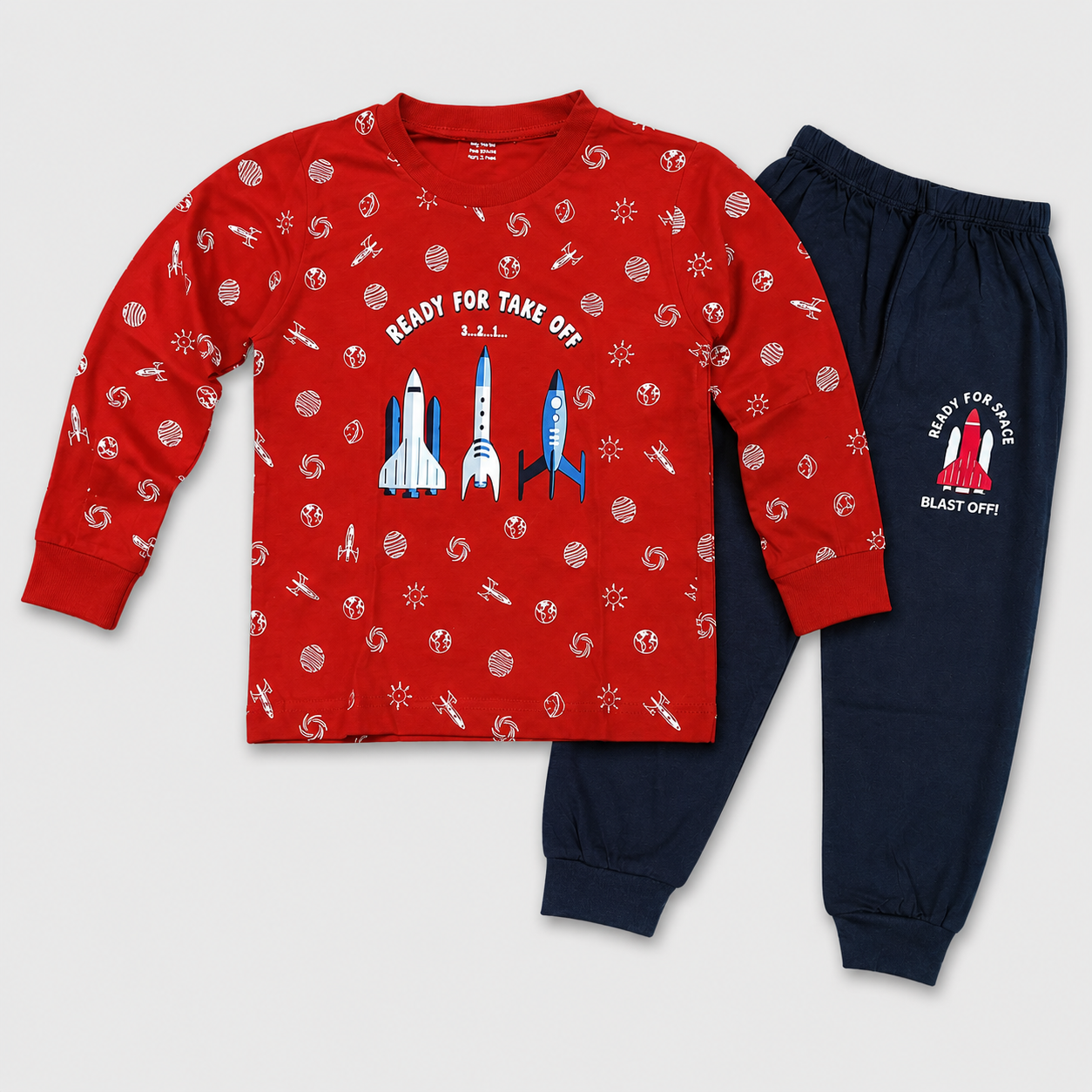 Cucumber Baby Ready For Space Blast Off Red & Navy Tracksuit Set