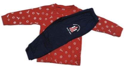 Boys Red & Dark Blue Space Printed Cotton Clothing Set