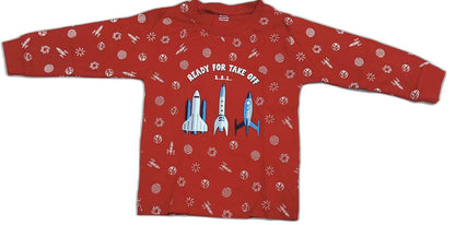 Boys Red & Dark Blue Space Printed Cotton Clothing Set