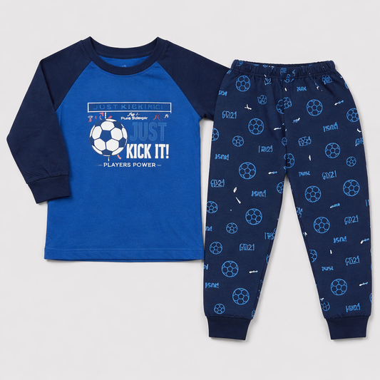 Cucumber Kids Just Kick It Football Print Blue Tracksuit Set  - Cutypi
