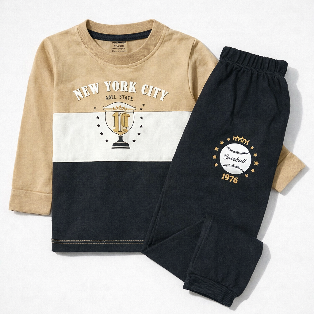 Cucumber Boys Full Sleeve T-Shirt & Jogger Set | Brown & Black Casual Wear | Cutypi