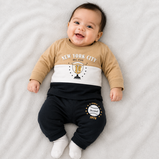 Cucumber Boys Full Sleeve T-Shirt & Jogger Set | Brown & Black Casual Wear